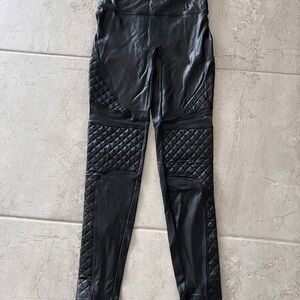 SPANX Black Quilted Moto Faux Leather Leggings - medium